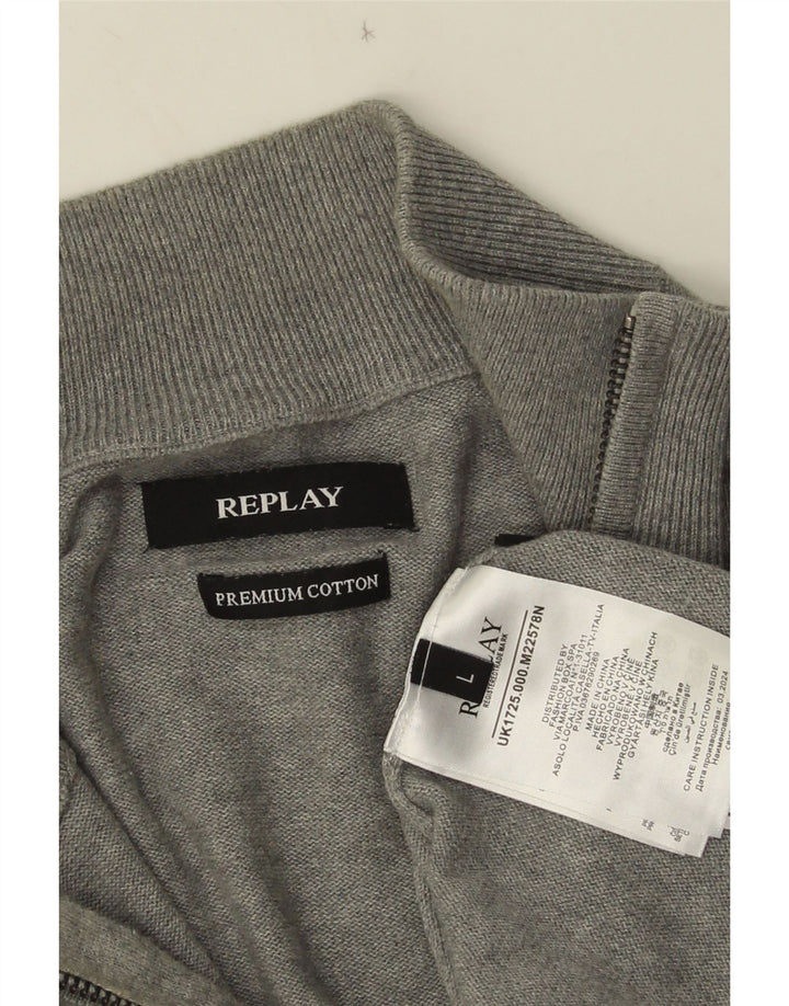 Replay Herren-Pullover mit Reißverschluss am Hals, große graue Baumwolle