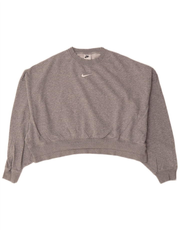 Nike Womens Crop Oversized Sweatshirt Pullover UK 10 Small Grau meliert