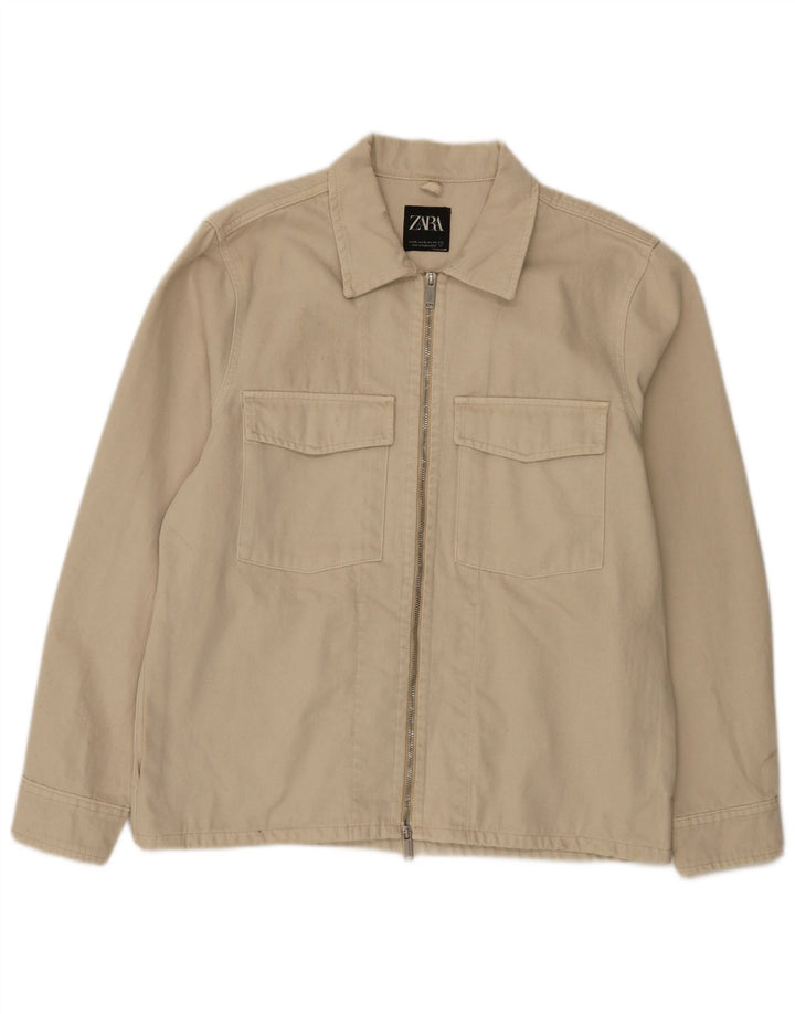 Zara Herren Utility Jacke UK 42 XL Beige Baumwolle