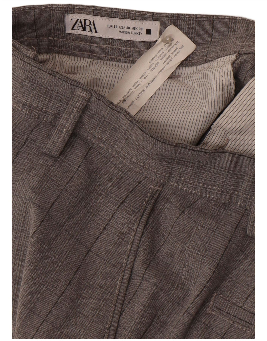 Zara Slim Chino-Hose für Herren, EU 38, Größe S, W30, L28, grau kariertes Polyester