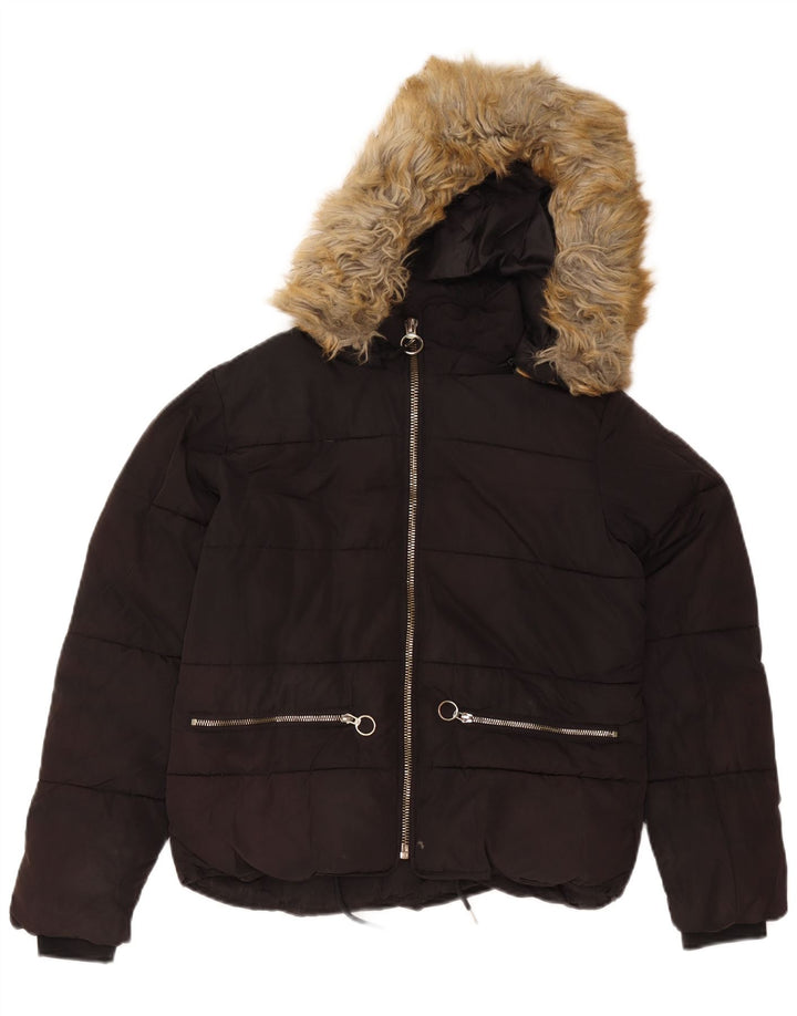 Topshop Damen-Kapuzen-Übergröße, gepolsterte Jacke, Größe S, Schwarz, Polyester