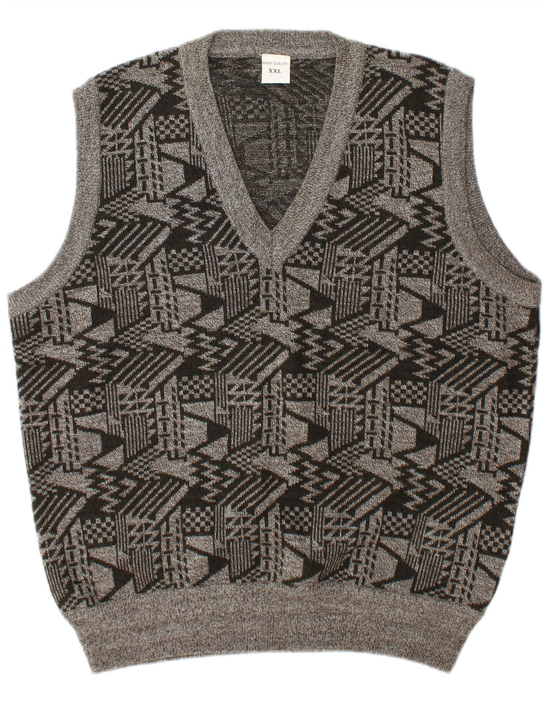 Vintage Herren Weste Tank Top 2XL Graue geometrische Wolle