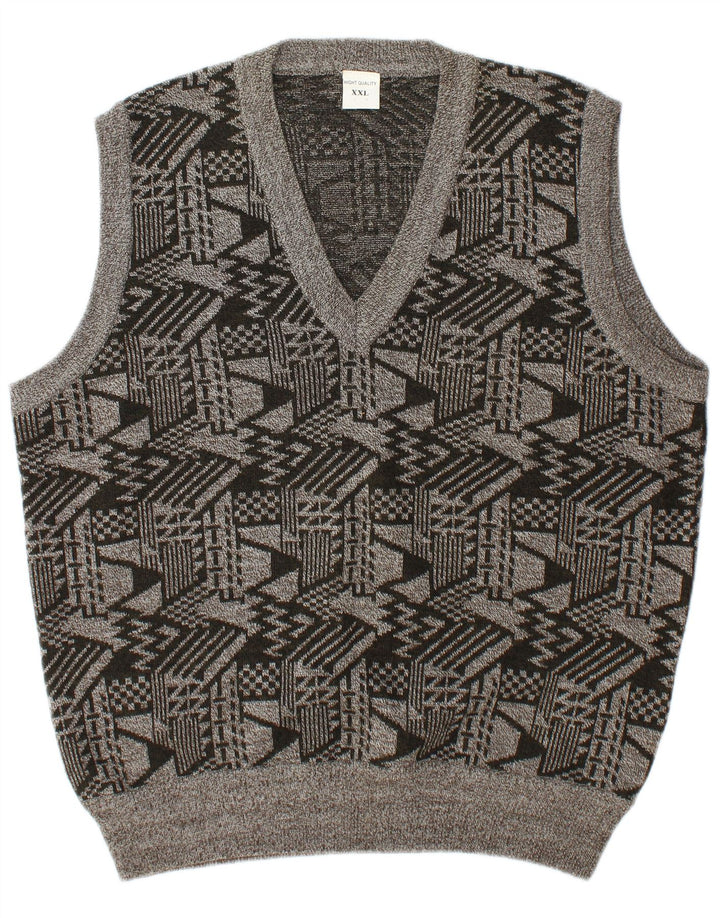 Vintage Herren Weste Tank Top 2XL Graue geometrische Wolle