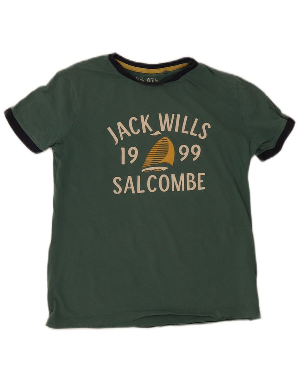 Jack Wills Jungen-T-Shirt mit normaler Grafik, 10–11 Jahre, grüne Baumwolle