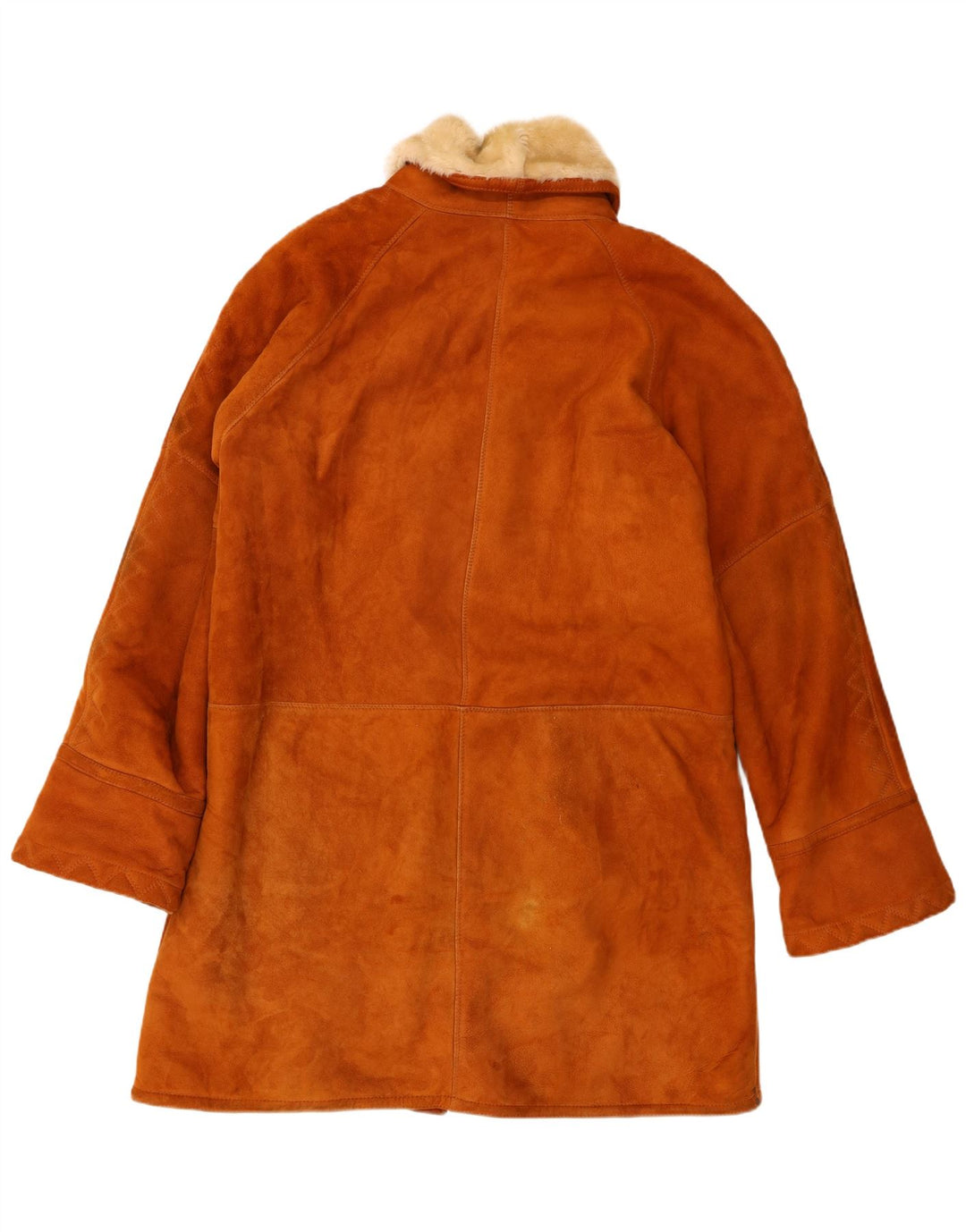 Vintage Damen Loose Fit Shearling Mantel IT 48 XL Braunes Leder