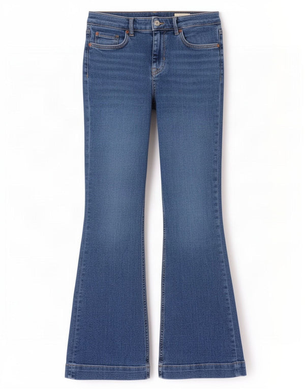 Marks & Spencer Damen Slim Flared Jeans UK 12 Medium W30 L31 Blaue Baumwolle