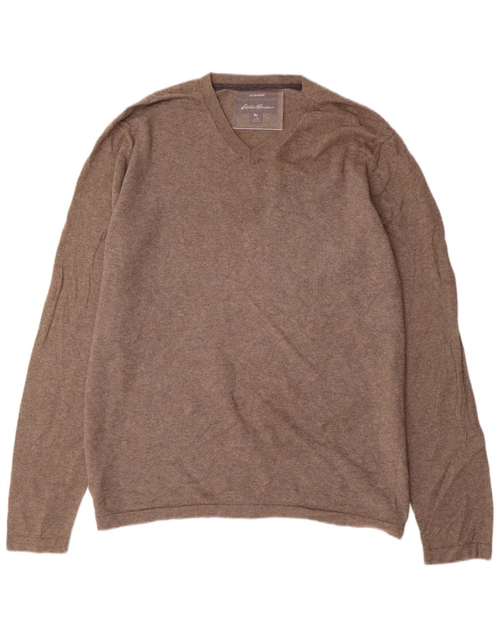 EDDIE BAUER Herren-Pullover mit V-Ausschnitt, groß, graue Baumwolle