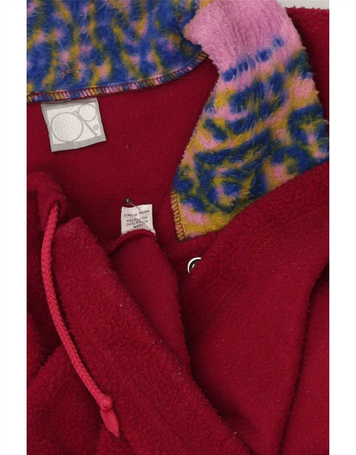 Vintage Herren-Fleecepullover mit Knopfkragen, groß, rosa, geometrisches Polyester