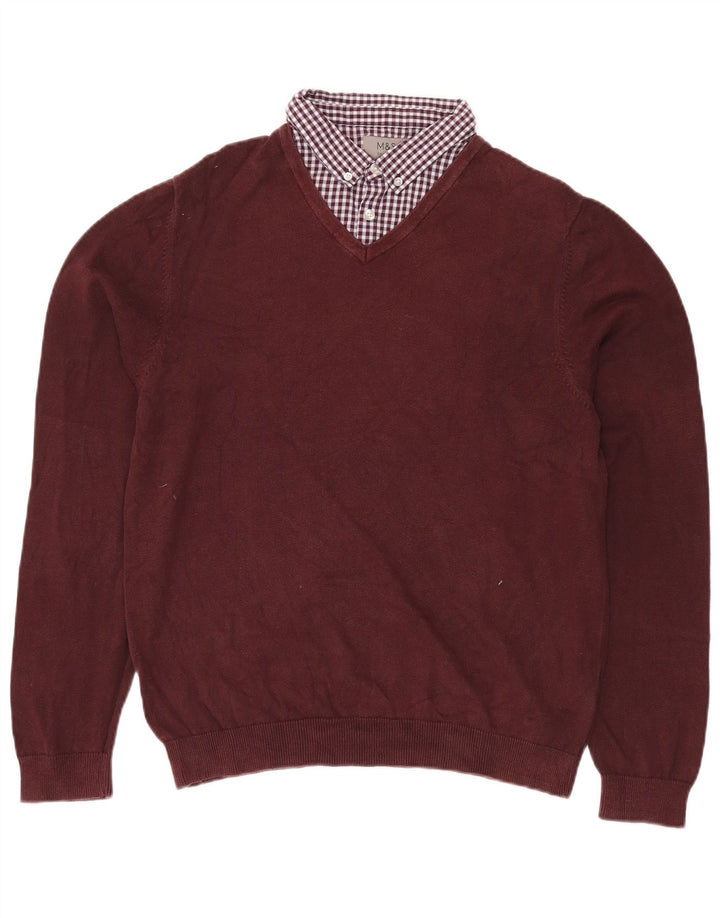 Marks & Spencer Herren-Pullover mit V-Ausschnitt, groß, kastanienbraune Baumwolle