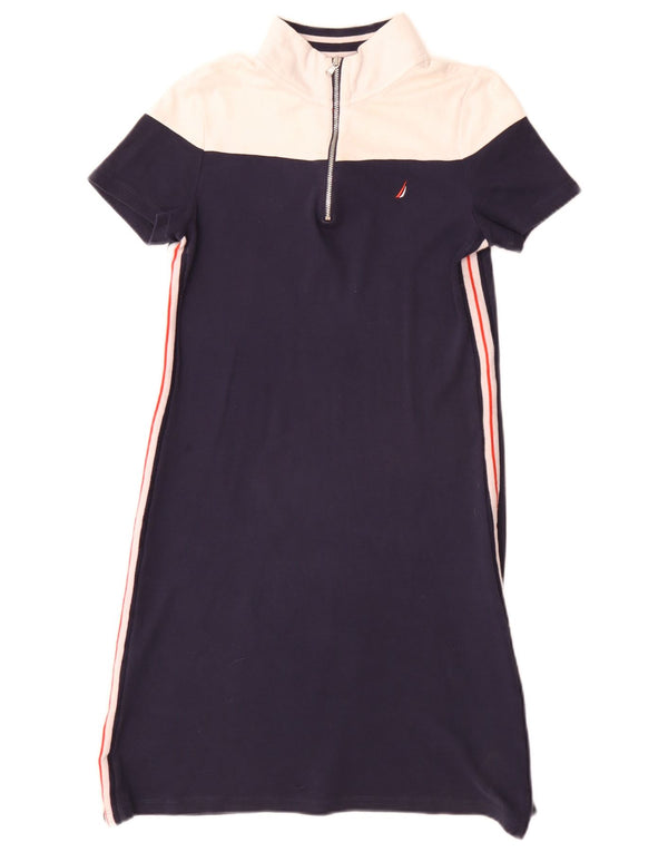 Nautica Damen-T-Shirt-Kleid mit Reißverschluss am Ausschnitt, UK 6, XS, Marineblau, Colourblock-Baumwolle