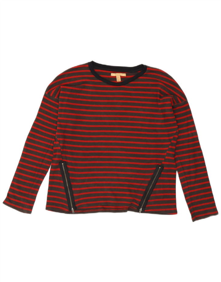 Zara Damen Top Langarm UK 14 Mittelrot gestreift