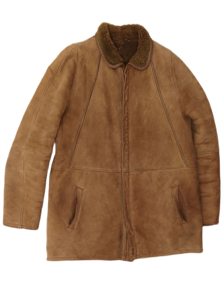 Vintage Herren Shearling Overcoat UK 40 Large Braun