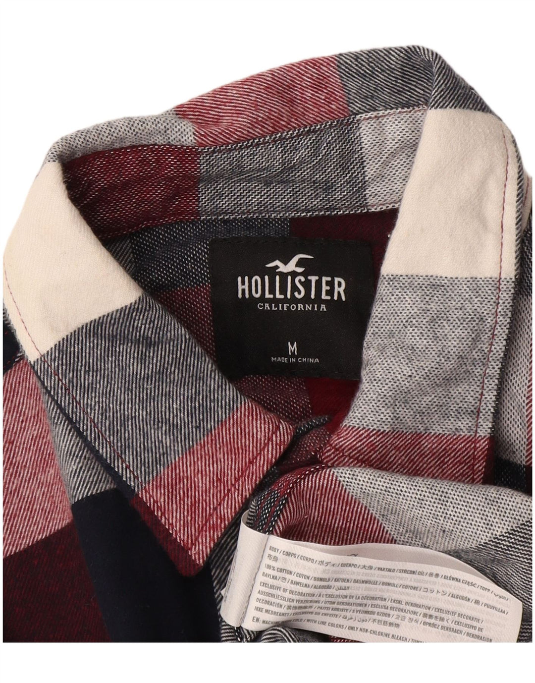 Hollister Herren-Flanellhemd, mittelgroß, Burgunderrot, Gingham-Baumwolle