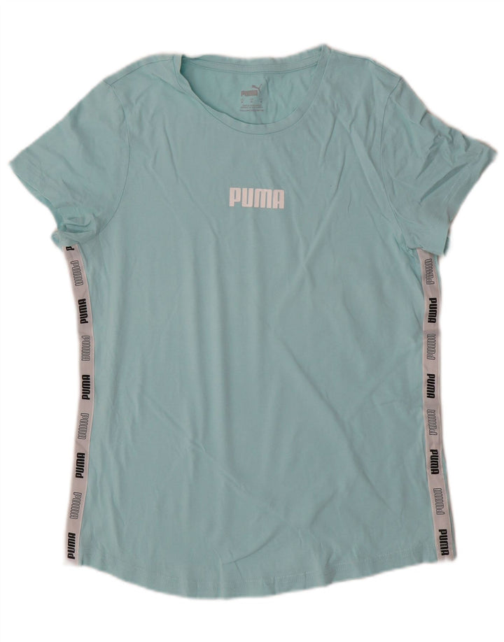 PUMA Damen Grafik T-Shirt Top UK 12 Mittelblau Farbblock