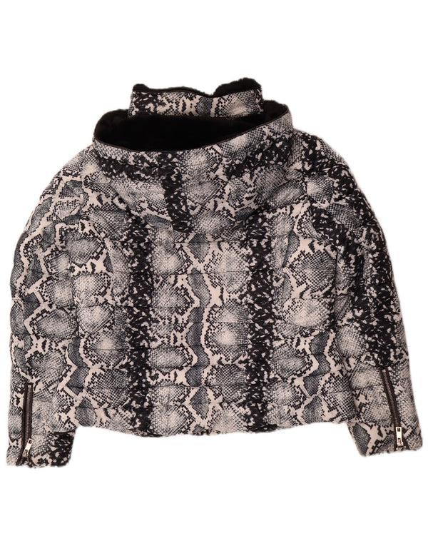 Zara Wattierte Damenjacke mit Kapuze, UK 20 2XL, weißes Polyester mit Tiermuster