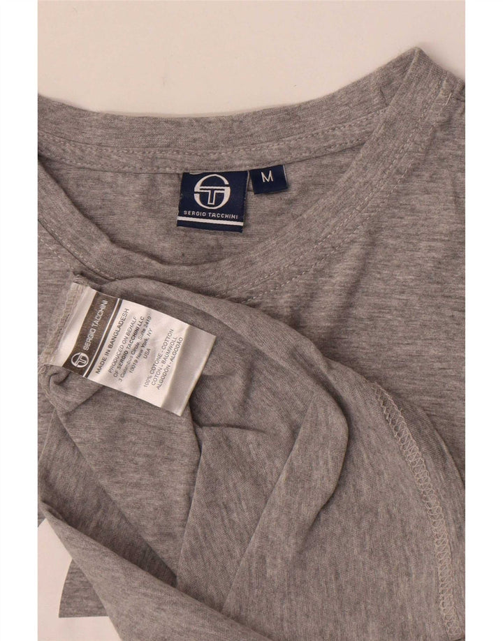 Sergio Tacchini Herren Grafik-T-Shirt-Oberteil aus mittelgrau gesprenkelter Baumwolle