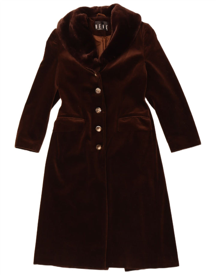 Vintage Damen Samtmantel UK 10 Klein Braun