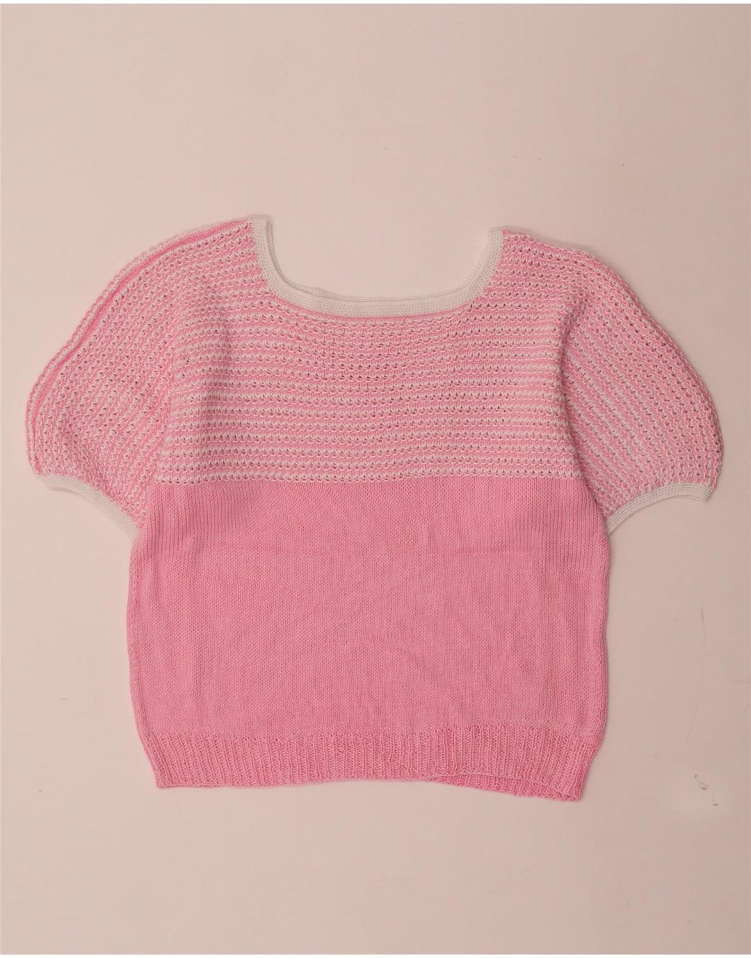 Vintage Damen Pullover mit U-Boot-Ausschnitt, UK 12, Mittelrosa gestreift