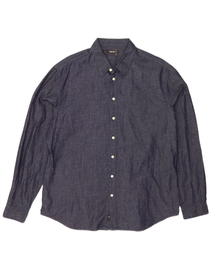 Dkny Herren-Hemd, groß, marineblau, Baumwolle