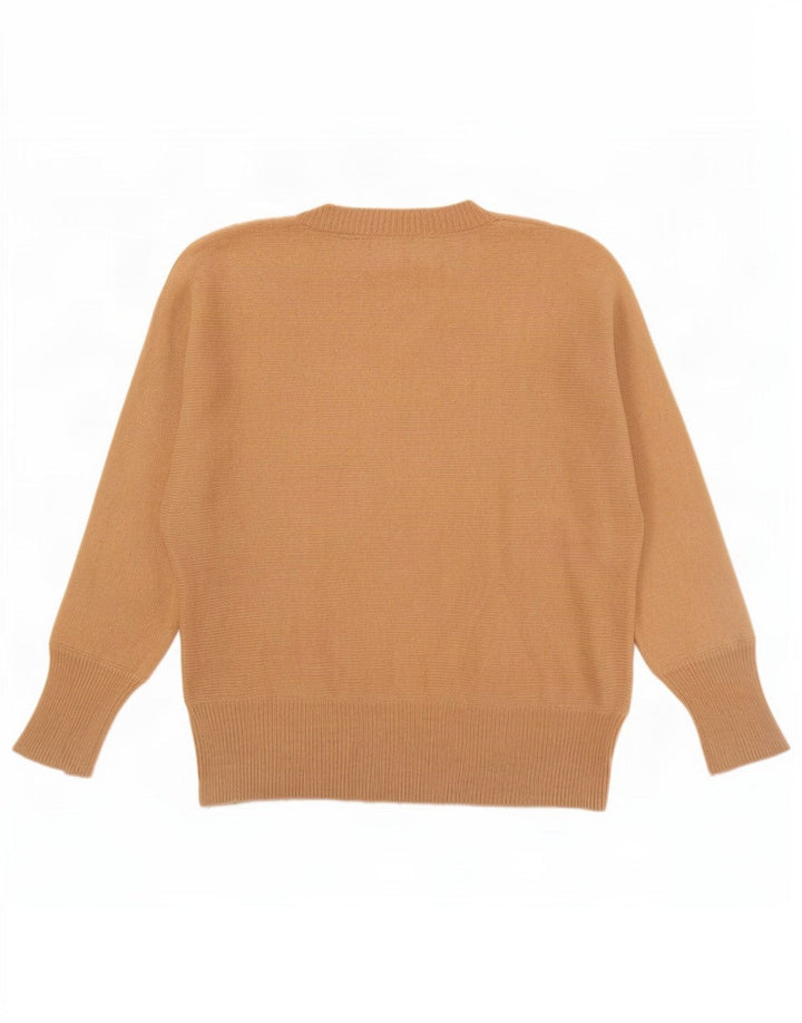 Massimo Dutti Damen-Pullover mit V-Ausschnitt, UK 14, mittelbeige Wolle