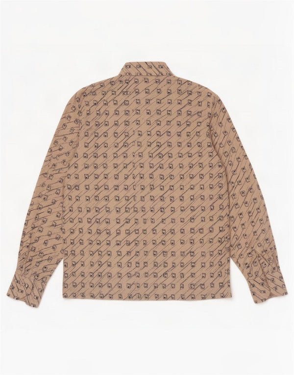Vintage Damen Pullover Shirt UK 12 Medium Beige Geometrisch