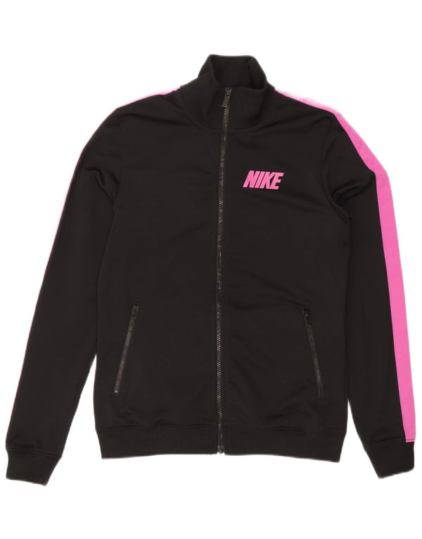 Nike Damen-Trainingsanzug-Top-Jacke UK 12 Mittelschwarzes Colourblock-Polyester