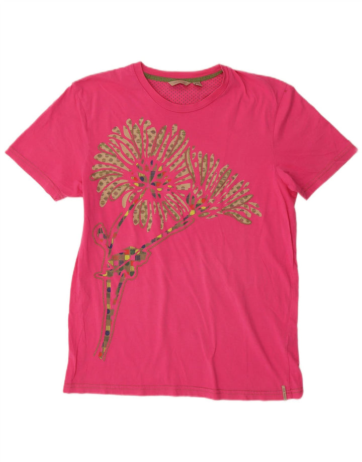 Ted Baker Damen-T-Shirt mit Grafik, Größe 3, mittelrosa, geblümt, Baumwolle