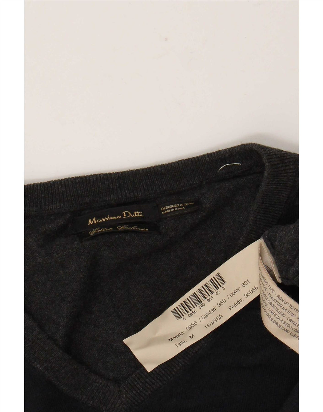 Massimo Dutti Herren-Pullover mit V-Ausschnitt aus mittelgrauer Colourblock-Baumwolle