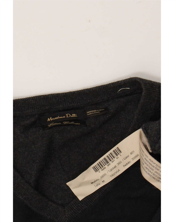 Massimo Dutti Herren-Pullover mit V-Ausschnitt aus mittelgrauer Colourblock-Baumwolle