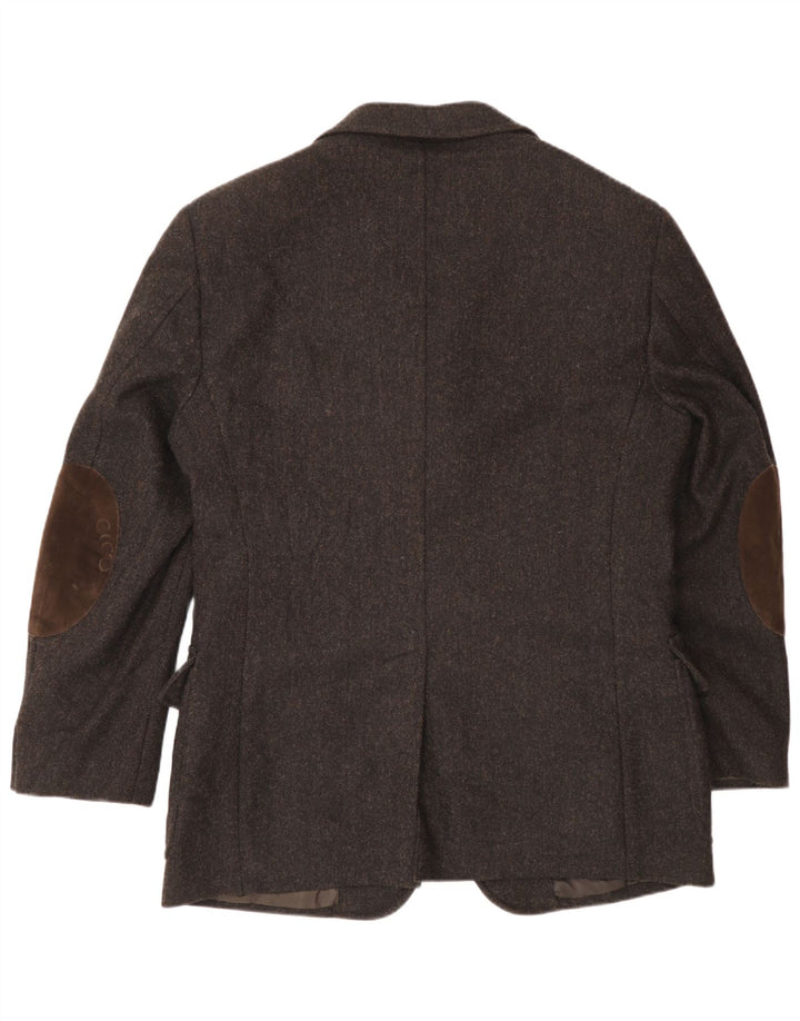 Fay Herren-Blazer mit 3 Knöpfen, IT 50, große braune Wolle mit Fischgrätenmuster