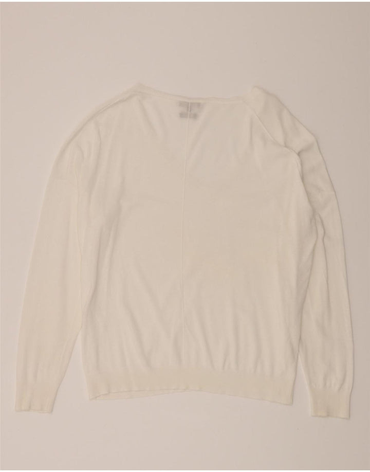 MASSIMO DUTTI Womens Oversized V-Neck Jumper Sweater UK 16 Large White Vintage Massimo Dutti and Second-Hand Massimo Dutti from Messina Hembry 