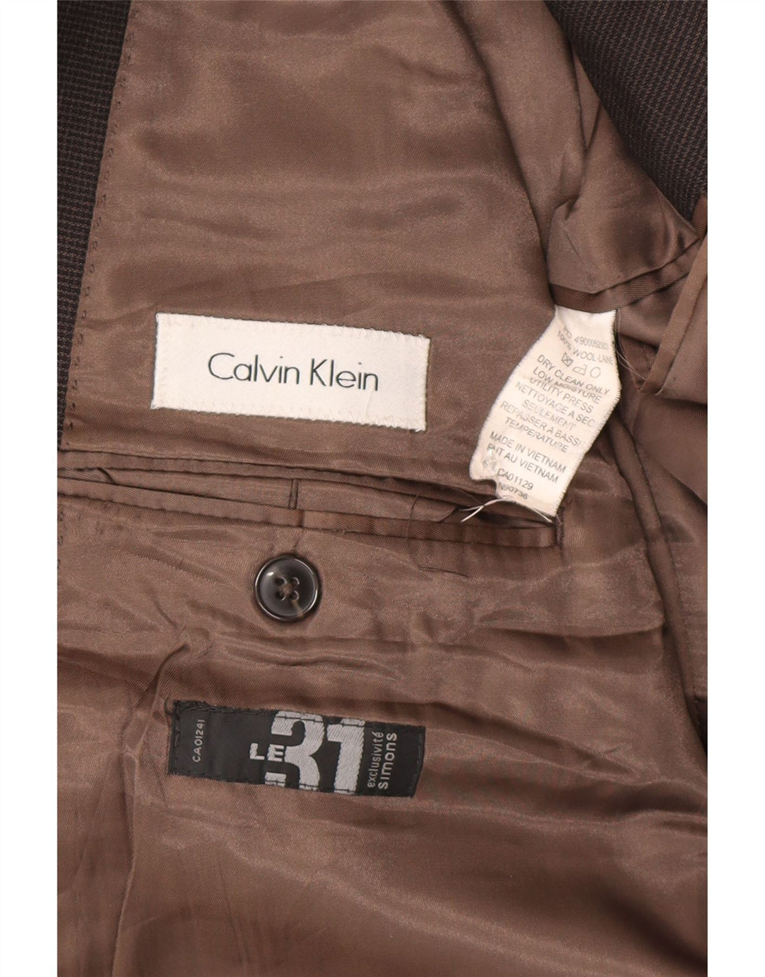 Calvin Klein Herren-Blazer mit 2 Knöpfen, UK 44, 2XL, braune Wolle mit Hahnentrittmuster