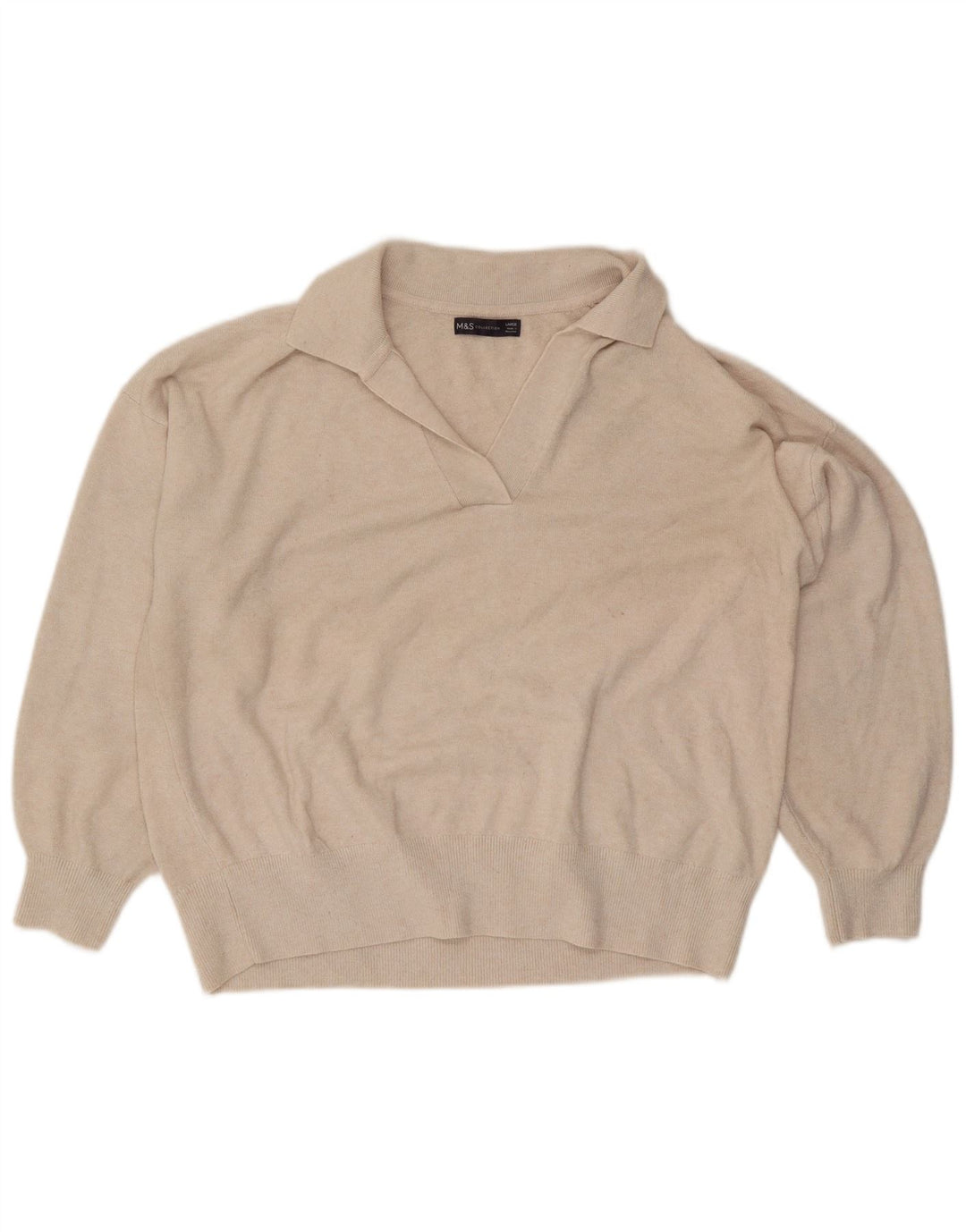 Marks & Spencer Damen-Pullover, übergroß, Polokragen, Gr. 40, Größe L, Beige