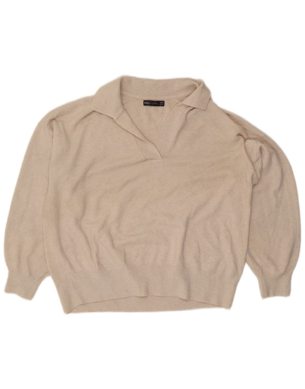 Marks & Spencer Damen-Pullover, übergroß, Polokragen, Gr. 40, Größe L, Beige