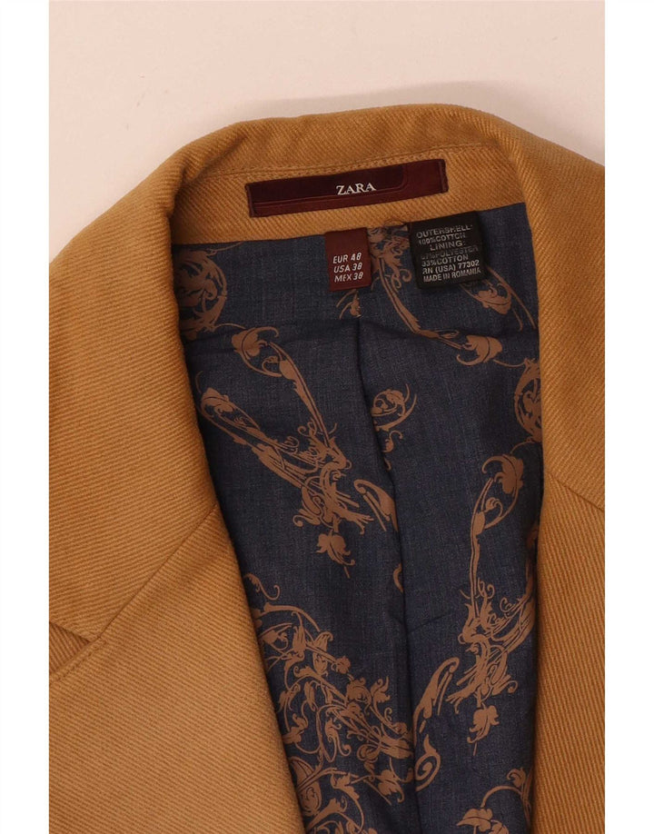 Zara Herren-Blazer mit 2 Knöpfen, EU 48, mittelbraune Baumwolle