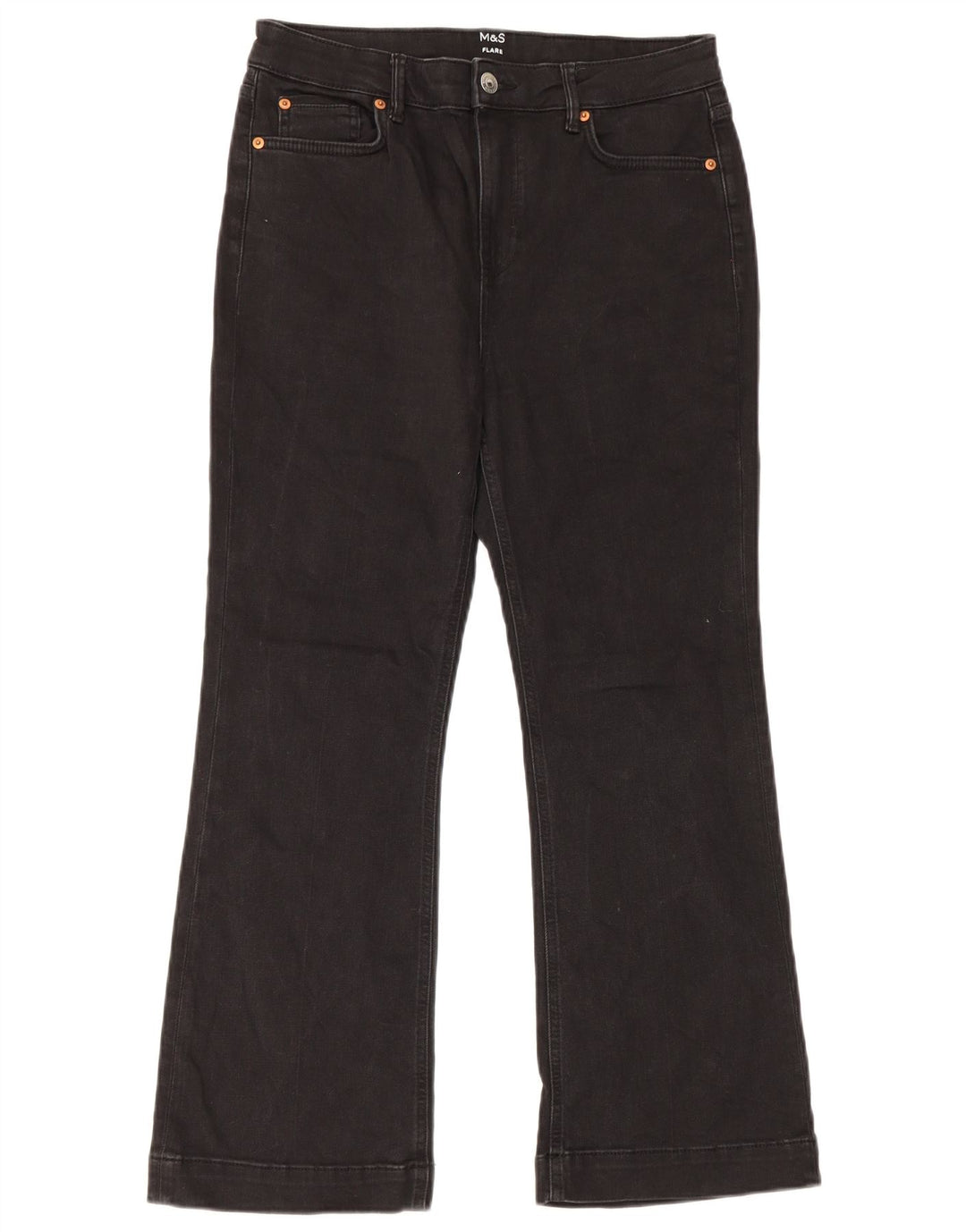 Marks & Spencer Damen Schlagjeans UK 14 Large W32 L27 Schwarze Baumwolle