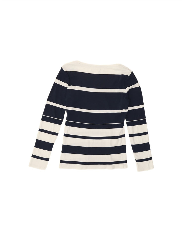 TOMMY HILFIGER Womens Top Long Sleeve UK 12 Medium Navy Blue Striped