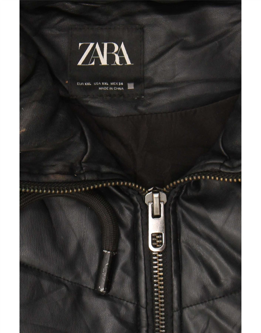 Zara Damen-Kapuzen-Übergröße, gepolsterte Jacke, UK 20 2XL, schwarzes Polyurethan