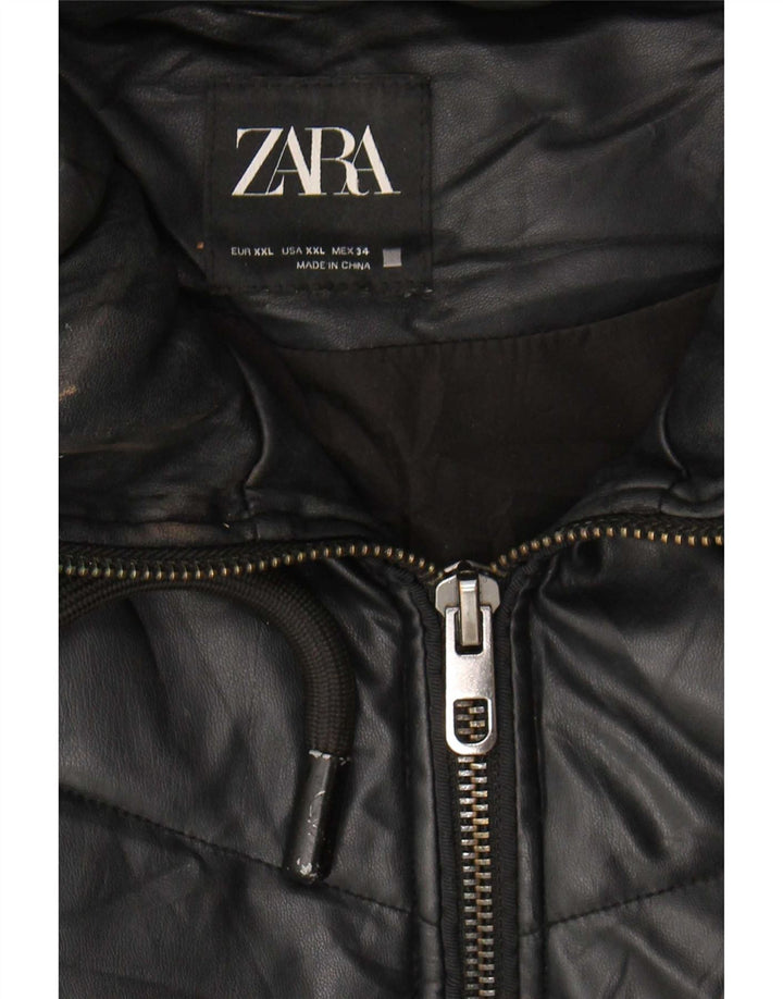Zara Damen-Kapuzen-Übergröße, gepolsterte Jacke, UK 20 2XL, schwarzes Polyurethan
