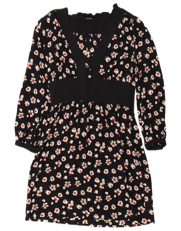 Max & Co. Langärmliges Empire-Kleid für Damen, UK 14, Mittelschwarz, geblümt