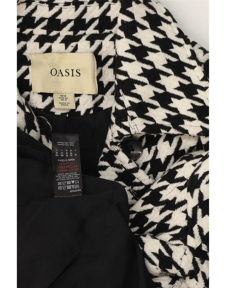 Oasis Zweireihiger Damenmantel UK 8 Small Schwarzer Hahnentritt-Polyester