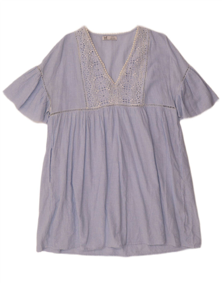 ZARA Damen Etuikleid UK 14 Mittelblauer Nadelstreifen