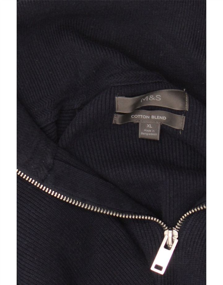 Marks & Spencer Herren-Pullover mit Reißverschluss am Hals, XL, marineblaue Baumwolle