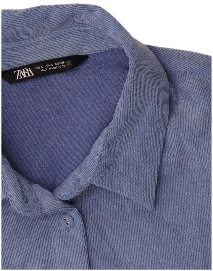 Zara Damen Übergroßes Cordhemd UK 16 Large Blau Polyester