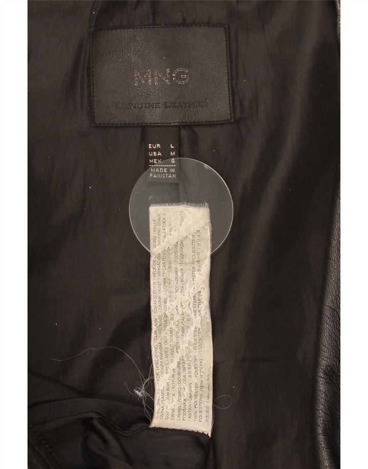Mango Damen Crop Lederjacke UK 14 Großes schwarzes Leder
