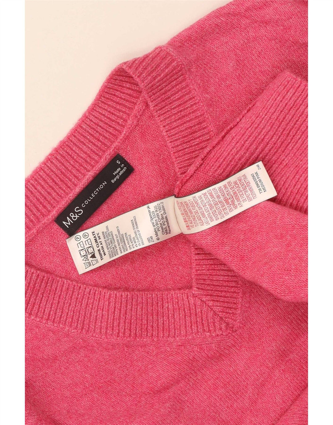 Marks & Spencer Damen-Pullover mit V-Ausschnitt, Gr. 10, Größe S, Rosa, Polyester