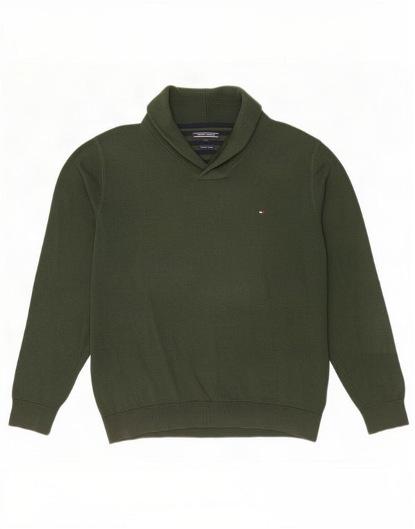 Tommy Hilfiger Herren-Pullover mit Schalkragen, 2XL, grüne Baumwolle