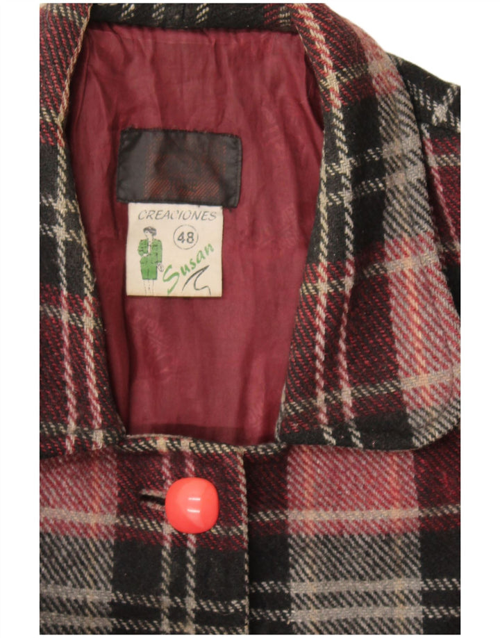 Vintage Damen Mantel IT 48 XL Burgunder Karo Wolle