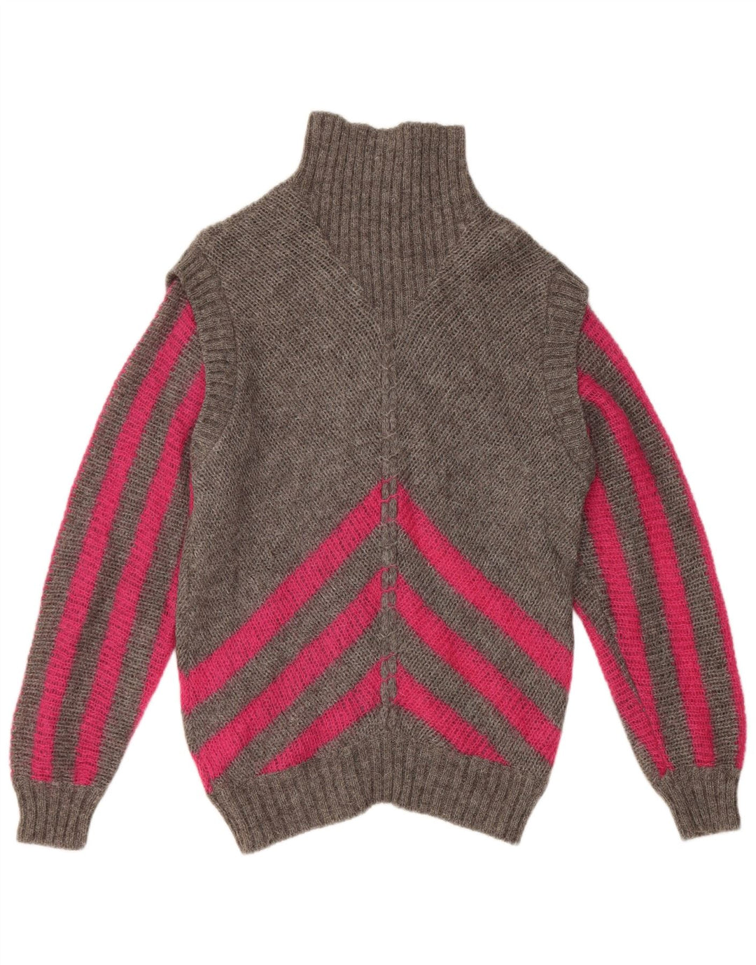 Vintage Damen Rollkragenpullover IT 42 Mittelgrau gestreift