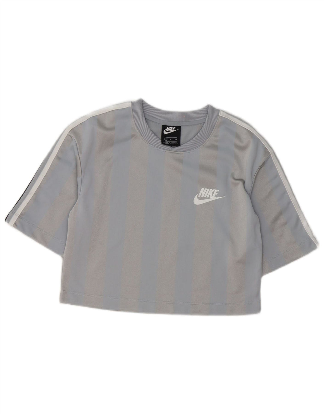 Nike Damen Crop T-Shirt Top UK 10 Small Grau gestreift Polyester
